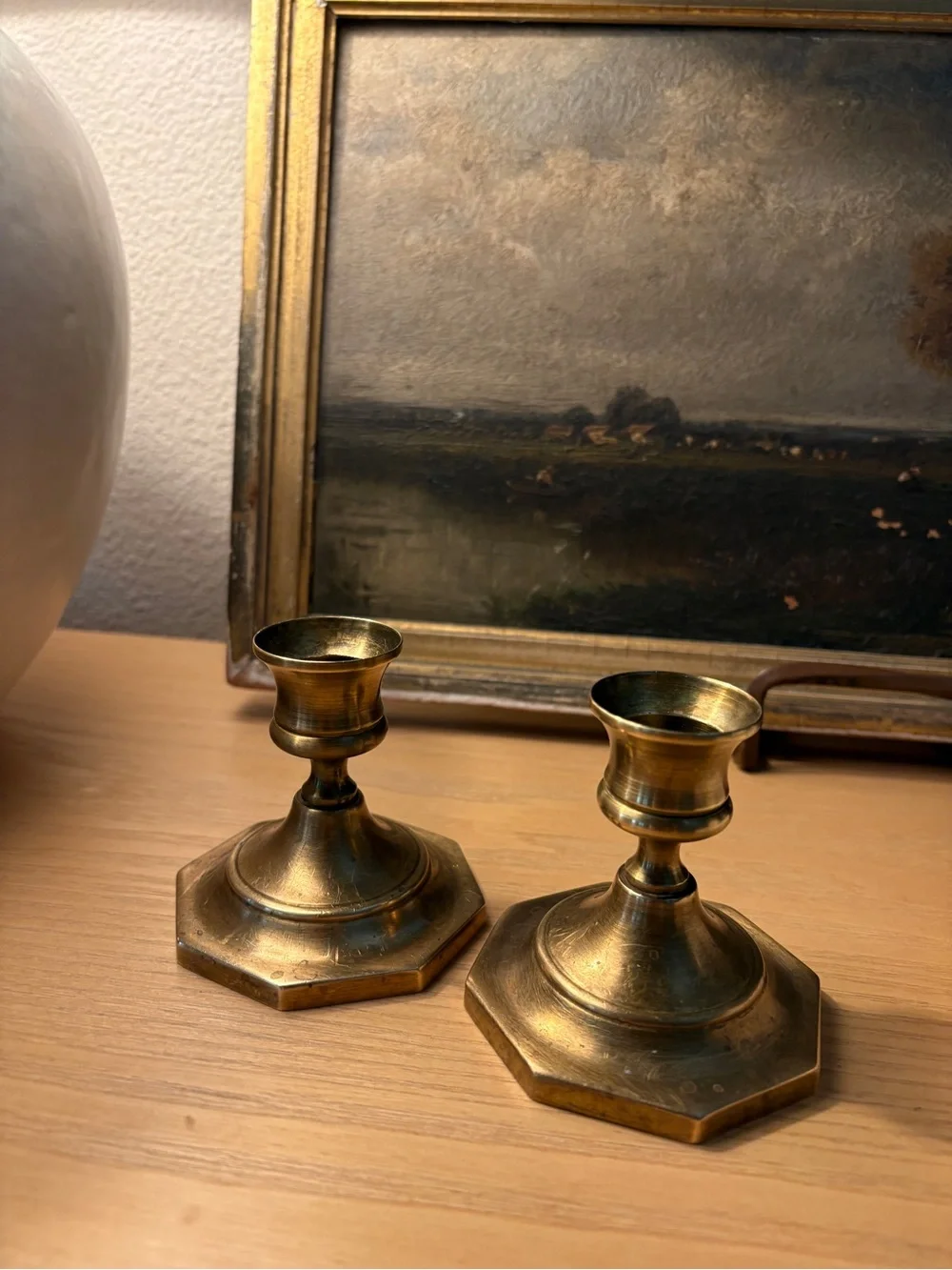 VINTAGE Brass Octagonal Base Candle Holders - Pair